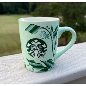 Starbucks Mint Green 2021 Ceramic Coffee Mug Kelp Leaves Plants Bubbles 10 Oz